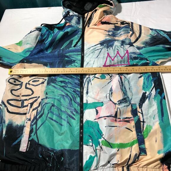 Members Only X Basquiat hooded jacket windbreaker mens L artwork graffiti street - Picture 7 of 11